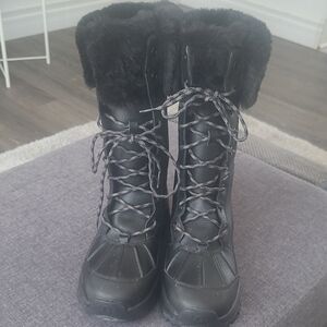 UGG Black Yose Fluff Tall Winter Boots with Fur Trim